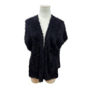 Chicos Black Fuzzy Open Front Ves Womens Knit Layer Size S/M
